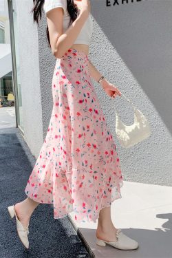 Floral Chiffon Fish Tail One-Piece Dress - Women’s Summer Bodycon Wrap Skirt with Irregular Ruffle for Beach Style
