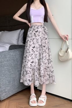 Floral Chiffon Fish Tail One-Piece Dress - Women’s Summer Bodycon Wrap Skirt with Irregular Ruffle for Beach Style