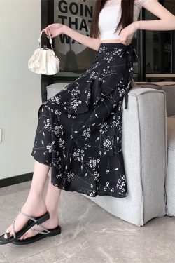 Floral Chiffon Fish Tail One-Piece Dress - Women’s Summer Bodycon Wrap Skirt with Irregular Ruffle for Beach Style