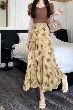 Floral Chiffon Fish Tail One-Piece Dress - Women’s Summer Bodycon Wrap Skirt with Irregular Ruffle for Beach Style