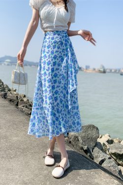 Floral Chiffon Fish Tail One-Piece Dress - Women’s Summer Bodycon Wrap Skirt with Irregular Ruffle for Beach Style
