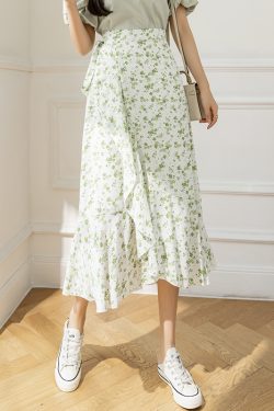 Floral Chiffon Fish Tail One-Piece Dress - Women’s Summer Bodycon Wrap Skirt with Irregular Ruffle for Beach Style