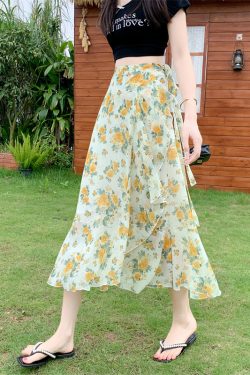 Floral Chiffon Fish Tail One-Piece Dress - Women’s Summer Bodycon Wrap Skirt with Irregular Ruffle for Beach Style