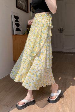 Floral Chiffon Fish Tail One-Piece Dress - Women’s Summer Bodycon Wrap Skirt with Irregular Ruffle for Beach Style