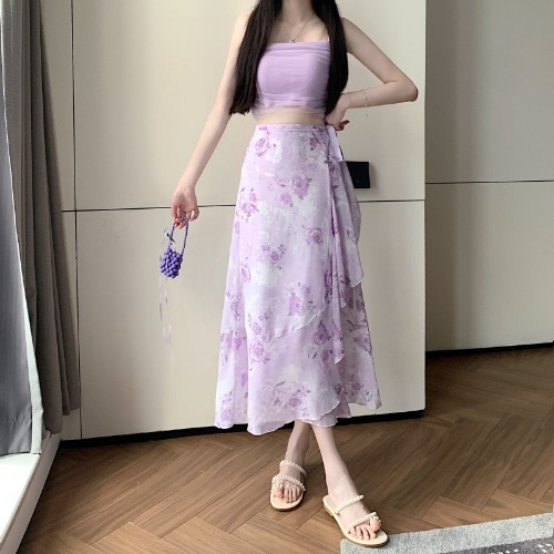 Floral Chiffon Irregular Fishtail Skirt for Women - Summer One-Piece Ruffle Split Skirt in Trendy Floral Design Floral Chiffon Irregular Fishtail Skirt for Women - Summer One-Piece Ruffle Split Skirt in Trendy Floral Design