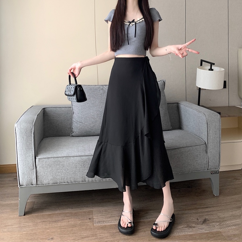 Floral Chiffon Irregular Fishtail Skirt for Women - Summer One-Piece Ruffle Split Skirt in Trendy Floral Design Floral Chiffon Irregular Fishtail Skirt for Women - Summer One-Piece Ruffle Split Skirt in Trendy Floral Design