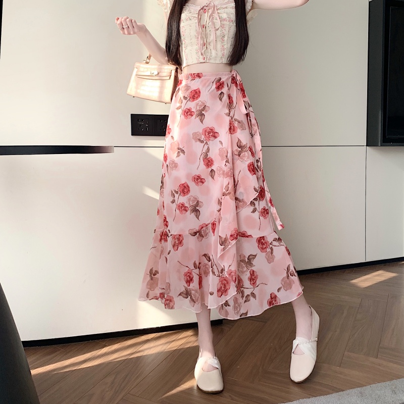 Floral Chiffon Irregular Fishtail Skirt for Women - Summer One-Piece Ruffle Split Skirt in Trendy Floral Design Floral Chiffon Irregular Fishtail Skirt for Women - Summer One-Piece Ruffle Split Skirt in Trendy Floral Design