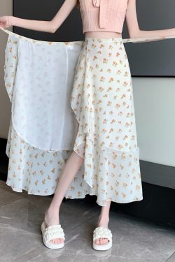 Floral Chiffon Irregular Fishtail Skirt for Women - Summer One-Piece Ruffle Split Skirt in Trendy Floral Design