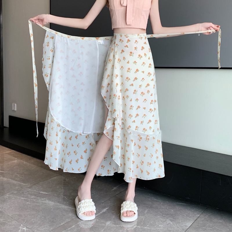 Floral Chiffon Irregular Fishtail Skirt for Women - Summer One-Piece Ruffle Split Skirt in Trendy Floral Design Floral Chiffon Irregular Fishtail Skirt for Women - Summer One-Piece Ruffle Split Skirt in Trendy Floral Design