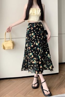 Floral Chiffon Irregular Fishtail Skirt for Women - Summer One-Piece Ruffle Split Skirt in Trendy Floral Design