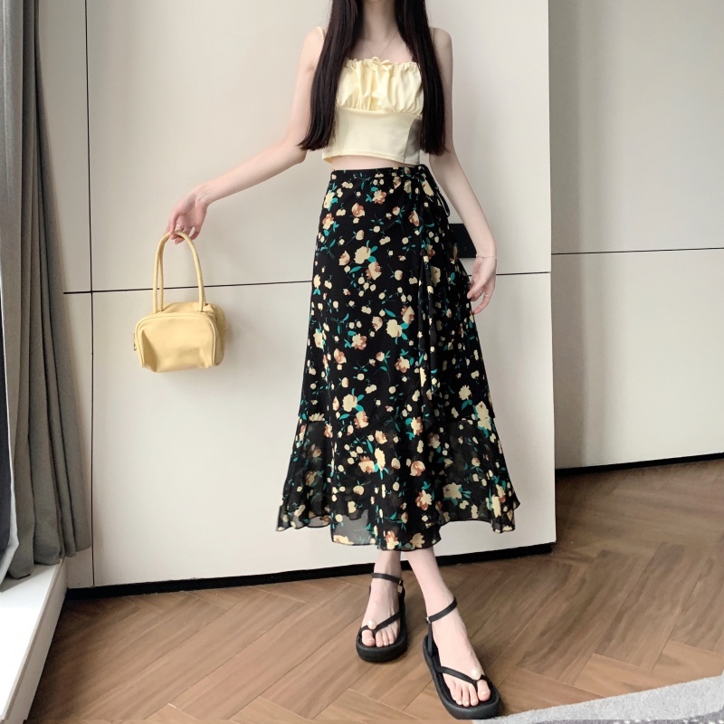 Floral Chiffon Irregular Fishtail Skirt for Women - Summer One-Piece Ruffle Split Skirt in Trendy Floral Design Floral Chiffon Irregular Fishtail Skirt for Women - Summer One-Piece Ruffle Split Skirt in Trendy Floral Design