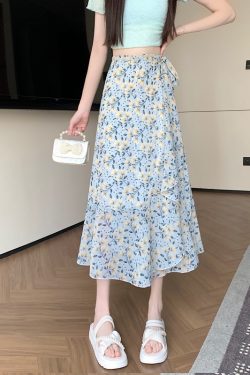 Floral Chiffon Irregular Fishtail Skirt for Women - Summer One-Piece Ruffle Split Skirt in Trendy Floral Design