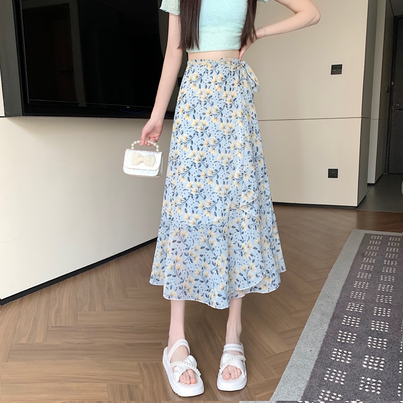 Floral Chiffon Irregular Fishtail Skirt for Women - Summer One-Piece Ruffle Split Skirt in Trendy Floral Design Floral Chiffon Irregular Fishtail Skirt for Women - Summer One-Piece Ruffle Split Skirt in Trendy Floral Design