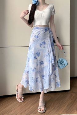 Floral Chiffon Irregular Fishtail Skirt for Women - Summer One-Piece Ruffle Split Skirt in Trendy Floral Design