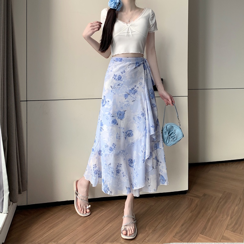 Floral Chiffon Irregular Fishtail Skirt for Women - Summer One-Piece Ruffle Split Skirt in Trendy Floral Design Floral Chiffon Irregular Fishtail Skirt for Women - Summer One-Piece Ruffle Split Skirt in Trendy Floral Design