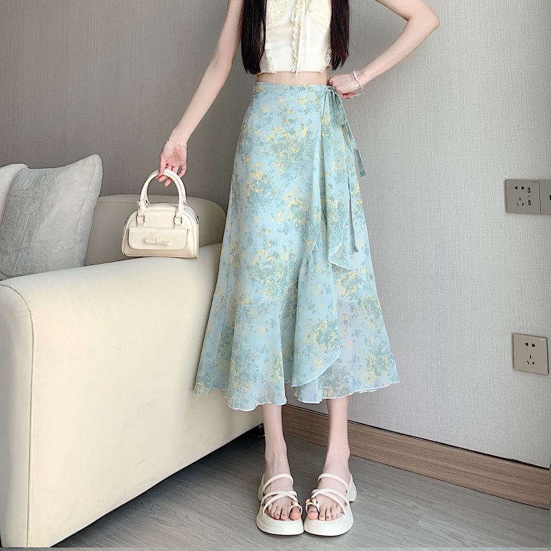 Floral Chiffon Irregular Fishtail Skirt for Women - Summer One-Piece Ruffle Split Skirt in Trendy Floral Design Floral Chiffon Irregular Fishtail Skirt for Women - Summer One-Piece Ruffle Split Skirt in Trendy Floral Design