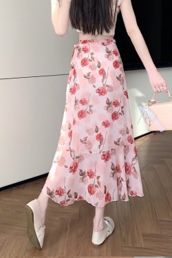 Floral Chiffon Irregular Fishtail Skirt for Women - Summer One-Piece Ruffle Split Skirt in Trendy Floral Design