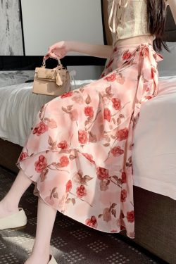 Floral Chiffon Irregular Fishtail Skirt for Women - Summer One-Piece Ruffle Split Skirt in Trendy Floral Design