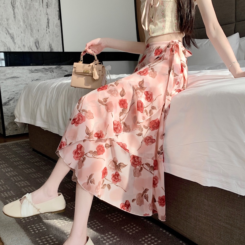Floral Chiffon Irregular Fishtail Skirt for Women - Summer One-Piece Ruffle Split Skirt in Trendy Floral Design Floral Chiffon Irregular Fishtail Skirt for Women - Summer One-Piece Ruffle Split Skirt in Trendy Floral Design