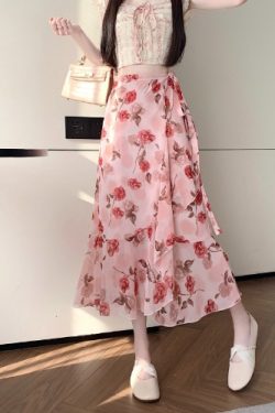 Floral Chiffon Irregular Fishtail Skirt for Women - Summer One-Piece Ruffle Split Skirt in Trendy Floral Design