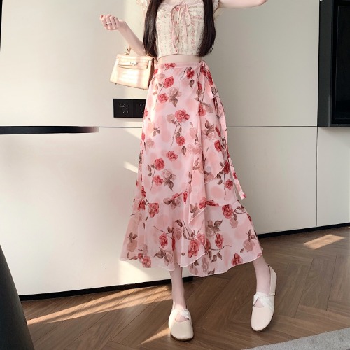 Floral Chiffon Irregular Fishtail Skirt for Women - Summer One-Piece Ruffle Split Skirt in Trendy Floral Design Floral Chiffon Irregular Fishtail Skirt for Women - Summer One-Piece Ruffle Split Skirt in Trendy Floral Design