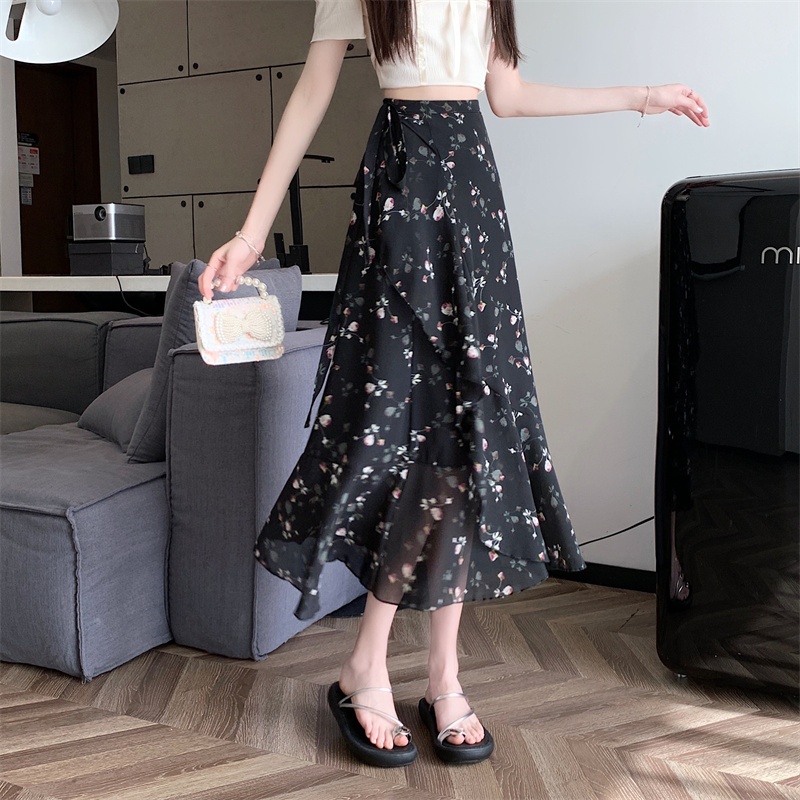 Floral Chiffon Irregular Fishtail Skirt for Women - Summer One-Piece Ruffle Split Skirt in Trendy Floral Design Floral Chiffon Irregular Fishtail Skirt for Women - Summer One-Piece Ruffle Split Skirt in Trendy Floral Design