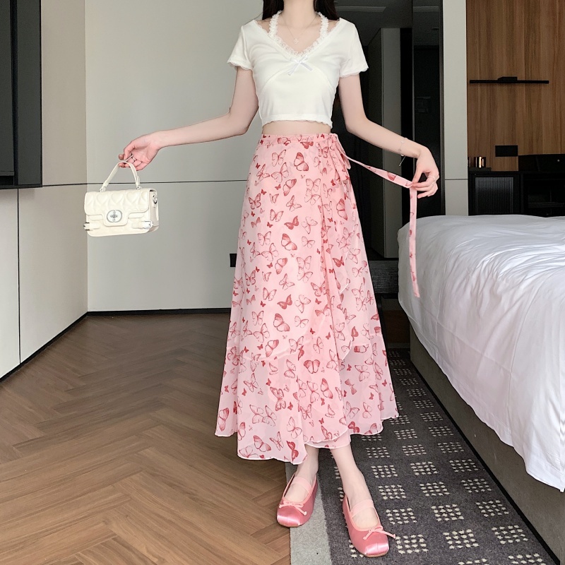 Floral Chiffon Irregular Fishtail Skirt for Women - Summer One-Piece Ruffle Split Skirt in Trendy Floral Design Floral Chiffon Irregular Fishtail Skirt for Women - Summer One-Piece Ruffle Split Skirt in Trendy Floral Design