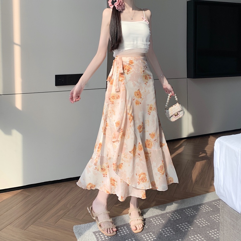 Floral Chiffon Irregular Fishtail Skirt for Women - Summer One-Piece Ruffle Split Skirt in Trendy Floral Design Floral Chiffon Irregular Fishtail Skirt for Women - Summer One-Piece Ruffle Split Skirt in Trendy Floral Design