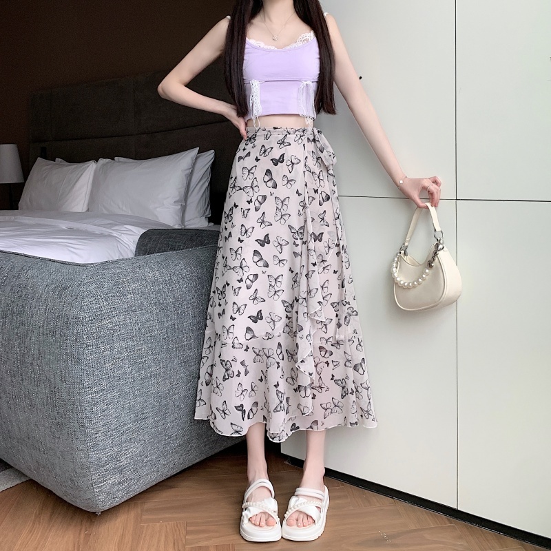 Floral Chiffon Irregular Fishtail Skirt for Women - Summer One-Piece Ruffle Split Skirt in Trendy Floral Design Floral Chiffon Irregular Fishtail Skirt for Women - Summer One-Piece Ruffle Split Skirt in Trendy Floral Design