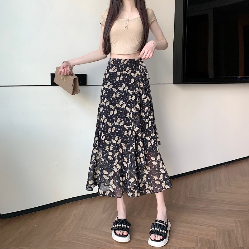 Floral Chiffon Irregular Fishtail Skirt for Women - Summer One-Piece Ruffle Split Skirt in Trendy Floral Design Floral Chiffon Irregular Fishtail Skirt for Women - Summer One-Piece Ruffle Split Skirt in Trendy Floral Design