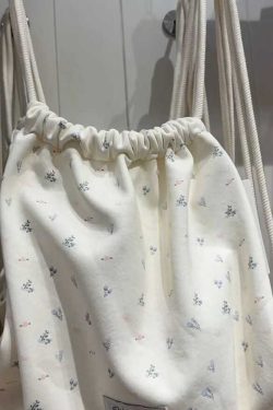 Floral Drawstring Small Backpack - Casual Canvas Tote Bag with Large Capacity for Commuting - Trendy Niche Design