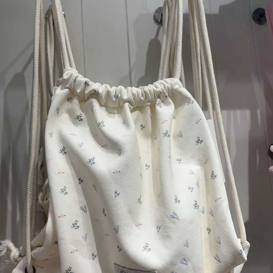 Floral Drawstring Small Backpack - Casual Canvas Tote Bag with Large Capacity for Commuting - Trendy Niche Design Floral Drawstring Small Backpack - Casual Canvas Tote Bag with Large Capacity for Commuting - Trendy Niche Design