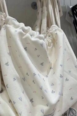 Floral Drawstring Small Backpack - Casual Canvas Tote Bag with Large Capacity for Commuting - Trendy Niche Design