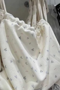 Floral Drawstring Small Backpack - Casual Canvas Tote Bag with Large Capacity for Commuting - Trendy Niche Design