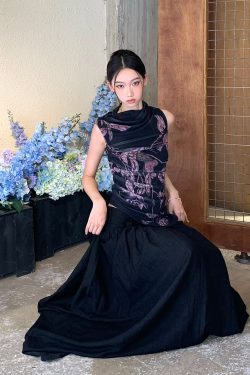 Floral Elastic Mesh Vest Top with Wrinkled Slim Fit for a Desert Island Night, Perfect for Y2K and Current Trends