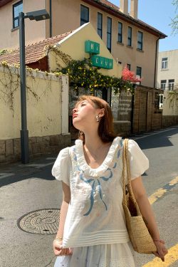 Floral Embroidery Linen Short Sleeve Shirt and Skirt Set for Women - Vintage Summer Outfit, Loose Fit, Boho Style