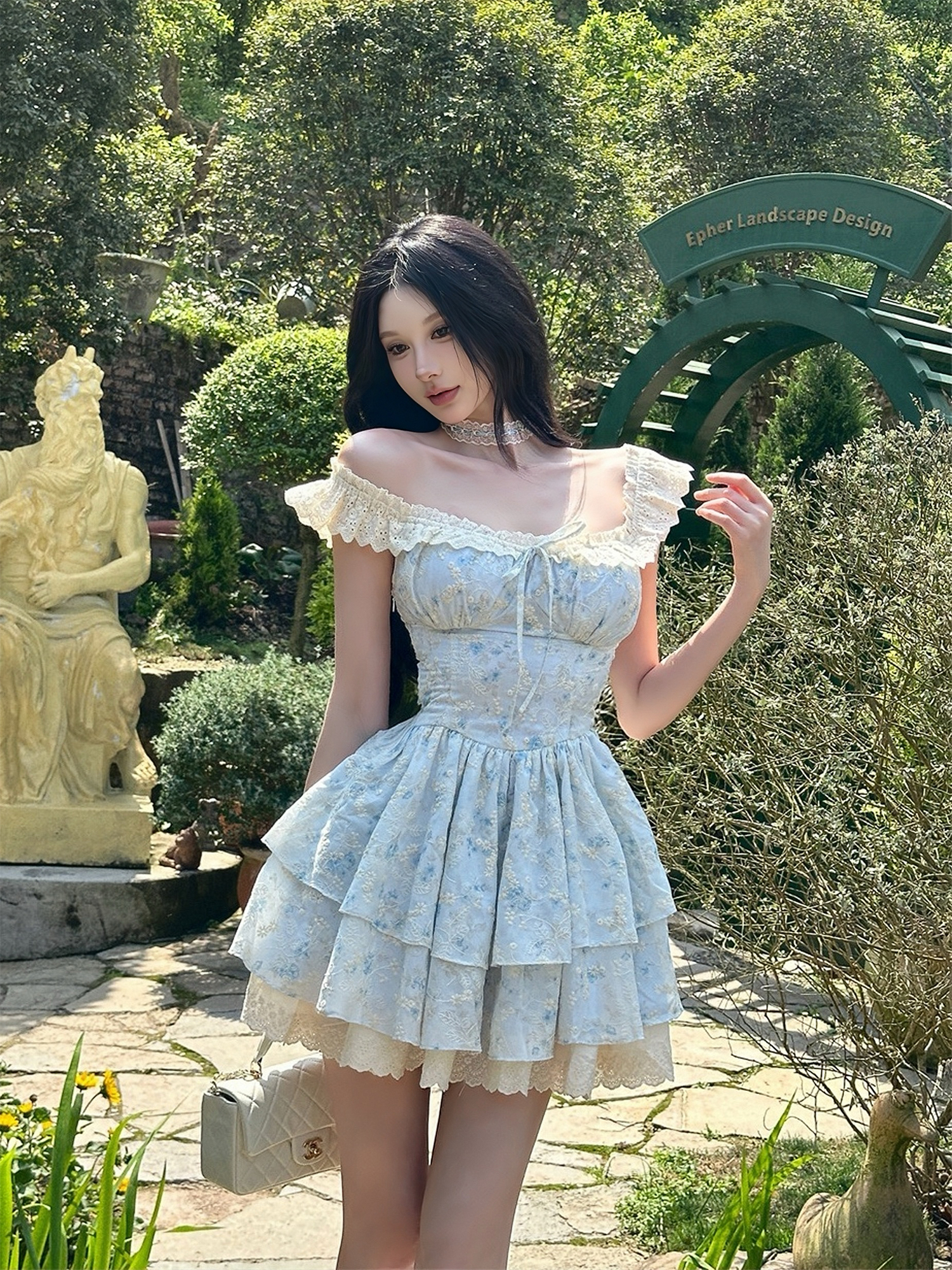 Floral Feather Flutter Sleeve Waist-Defined Short Dress in Cherry Weave - Sweet Summer Style for 90s and Y2K Fashion Lovers Floral Feather Flutter Sleeve Waist-Defined Short Dress in Cherry Weave - Sweet Summer Style for 90s and Y2K Fashion Lovers