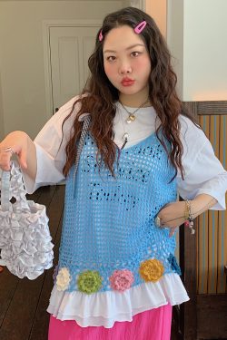 Floral Hollow Vest Women's Cover-up - Handmade Sleeveless Camisole Top for Summer 2025, Trendy Korean Style Outer Wear