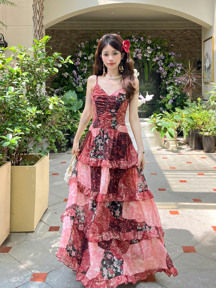 Floral Lace Spaghetti Strap Dress - Thai-Inspired Summer Vacation Beach Dress for a 90s Boho Look Floral Lace Spaghetti Strap Dress - Thai-Inspired Summer Vacation Beach Dress for a 90s Boho Look