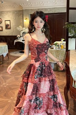 Floral Lace Spaghetti Strap Dress - Thai-Inspired Summer Vacation Beach Dress for a 90s Boho Look