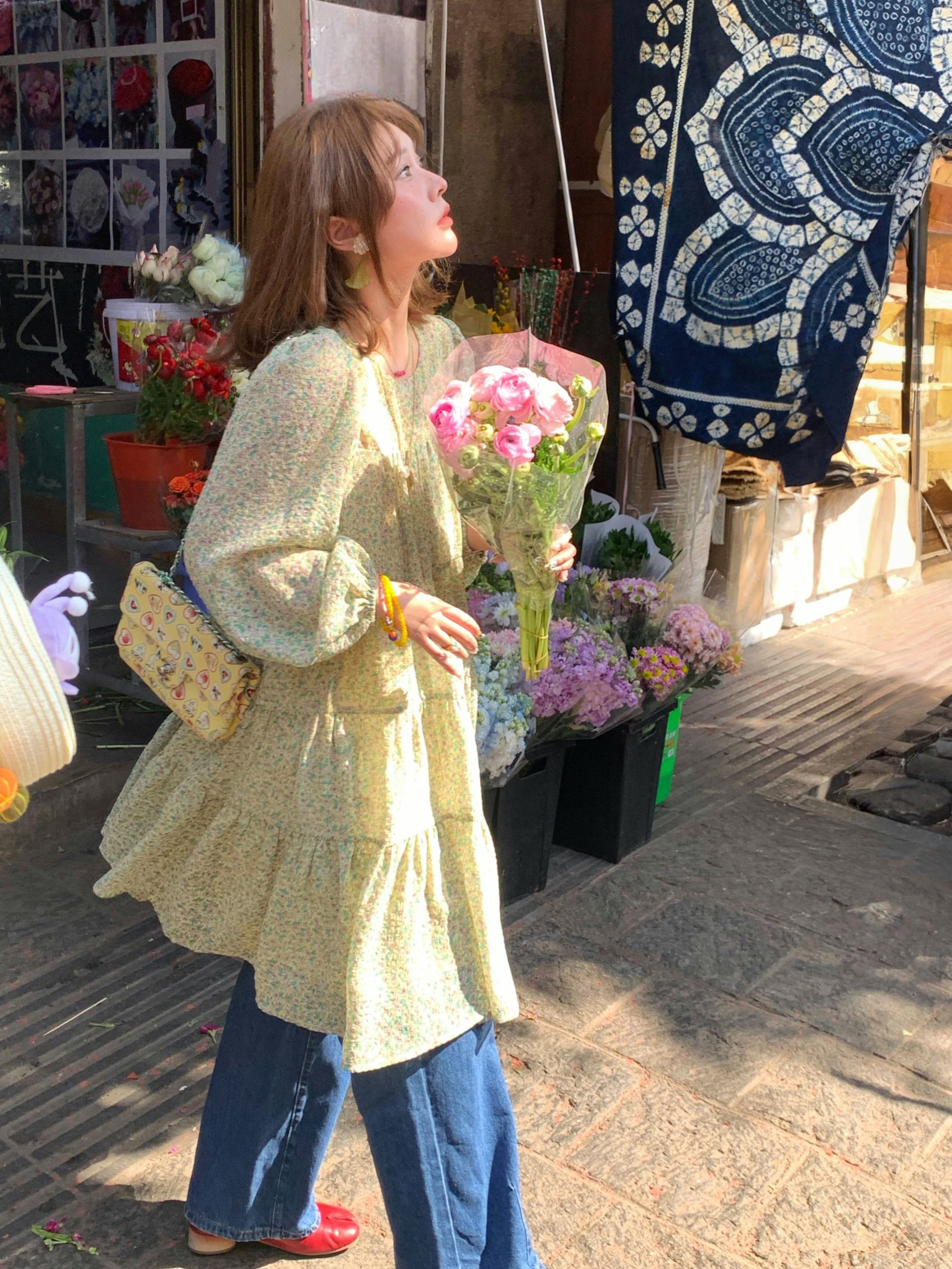 Floral Long Sleeve Chiffon Dress for Women - Spring Loose Puff Sleeve Cake Dress, Vintage Flower Dance Style, Perfect for Spring Events Floral Long Sleeve Chiffon Dress for Women - Spring Loose Puff Sleeve Cake Dress, Vintage Flower Dance Style, Perfect for Spring Events