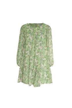 Floral Long Sleeve Chiffon Dress for Women - Spring Loose Puff Sleeve Cake Dress, Vintage Flower Dance Style, Perfect for Spring Events