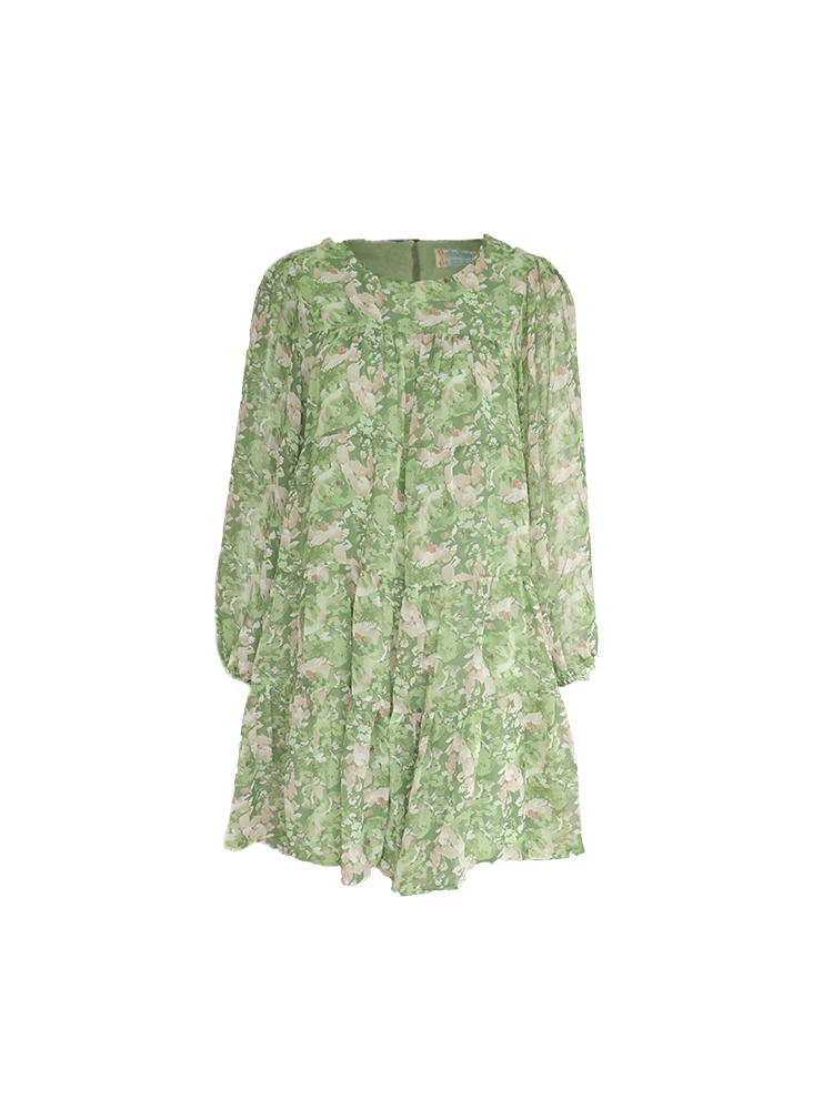 Floral Long Sleeve Chiffon Dress for Women - Spring Loose Puff Sleeve Cake Dress, Vintage Flower Dance Style, Perfect for Spring Events Floral Long Sleeve Chiffon Dress for Women - Spring Loose Puff Sleeve Cake Dress, Vintage Flower Dance Style, Perfect for Spring Events