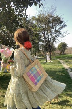 Floral Long Sleeve Chiffon Dress for Women - Spring Loose Puff Sleeve Cake Dress, Vintage Flower Dance Style, Perfect for Spring Events