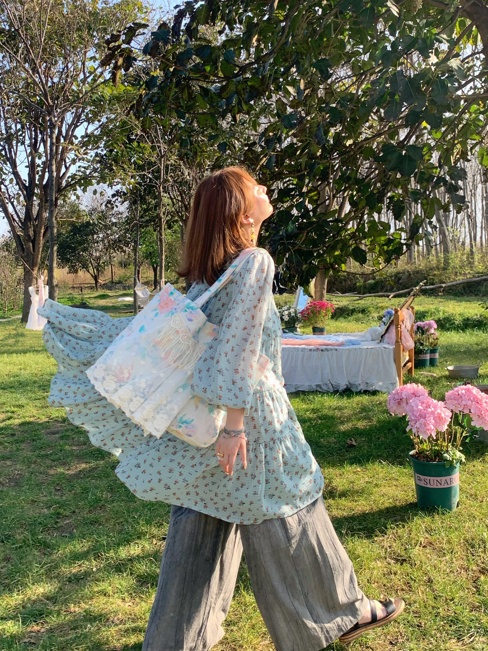 Floral Long Sleeve Chiffon Dress for Women - Spring Loose Puff Sleeve Cake Dress, Vintage Flower Dance Style, Perfect for Spring Events Floral Long Sleeve Chiffon Dress for Women - Spring Loose Puff Sleeve Cake Dress, Vintage Flower Dance Style, Perfect for Spring Events