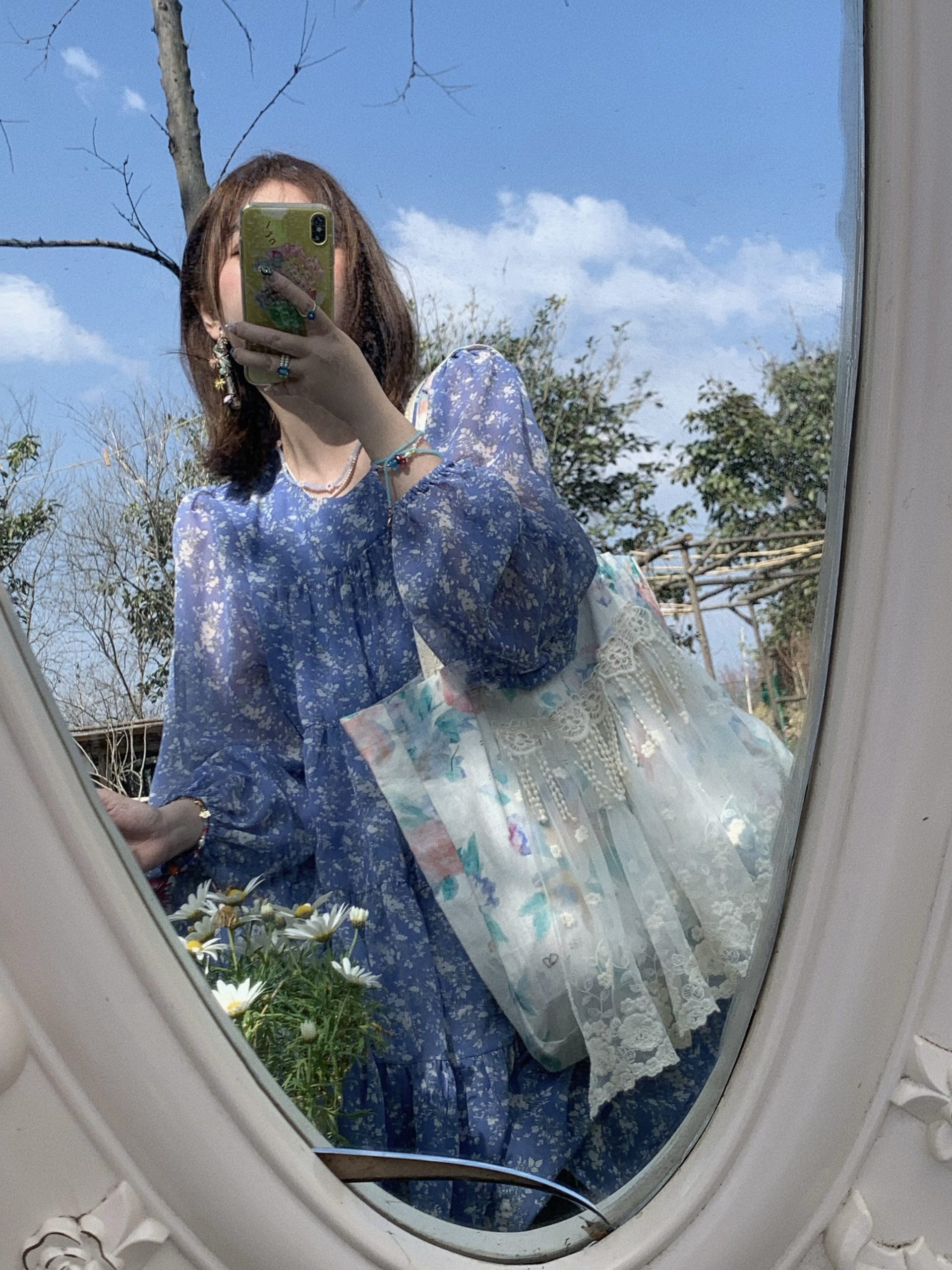 Floral Long Sleeve Chiffon Dress for Women - Spring Loose Puff Sleeve Cake Dress, Vintage Flower Dance Style, Perfect for Spring Events Floral Long Sleeve Chiffon Dress for Women - Spring Loose Puff Sleeve Cake Dress, Vintage Flower Dance Style, Perfect for Spring Events