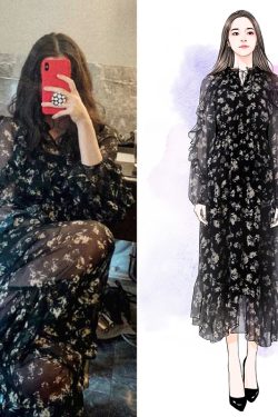 Floral Long Sleeve Dress for Women - Waist-Cinching, Slim-Fit, Elegant Spring/Summer 2025 Fashion – French Style