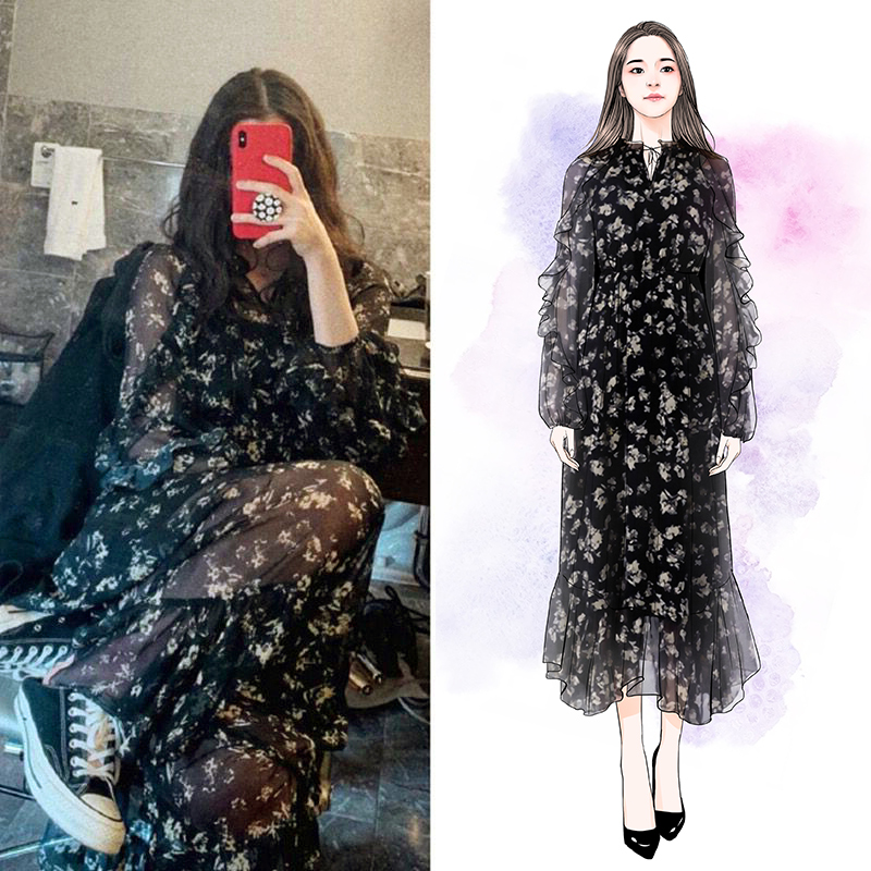 Floral Long Sleeve Dress for Women - Waist-Cinching, Slim-Fit, Elegant Spring/Summer 2025 Fashion – French Style Floral Long Sleeve Dress for Women - Waist-Cinching, Slim-Fit, Elegant Spring/Summer 2025 Fashion – French Style