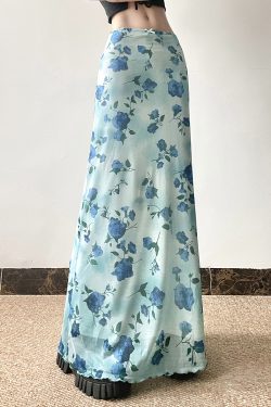 Floral Mesh Skirt for Women - Low Waist Slim Fit Long Pants - Summer Island Rose Design - Vacation Ready Mint Green Style