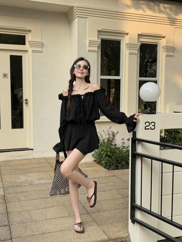 Floral One-Shoulder Chiffon Shirt Dress for Women - Lightweight Waist-Cinching Style for Spring and Summer Fashion Floral One-Shoulder Chiffon Shirt Dress for Women - Lightweight Waist-Cinching Style for Spring and Summer Fashion